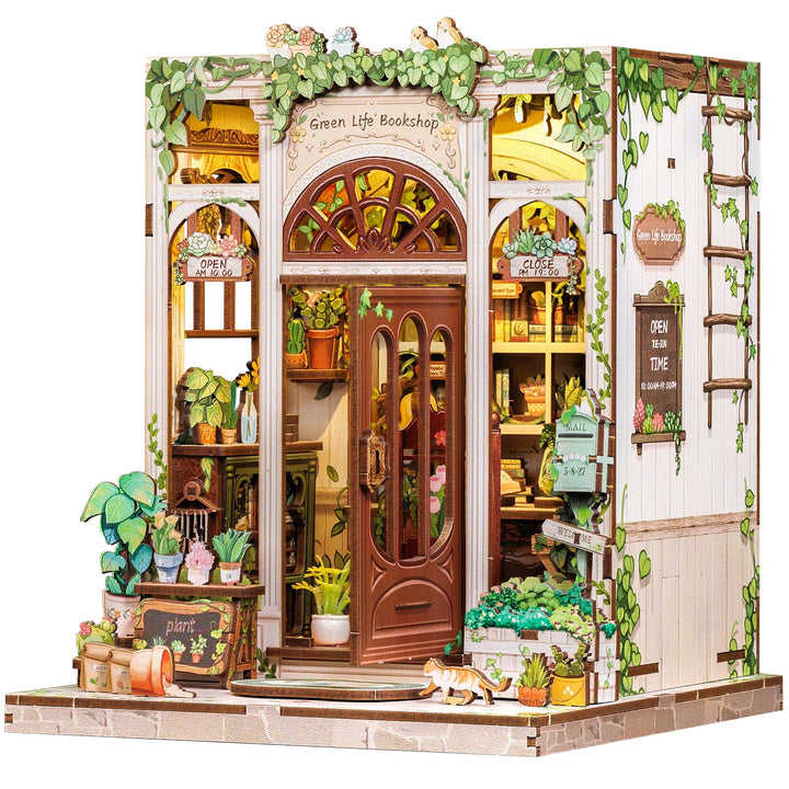 Fsolis DIY Book Nook Kit - 3D Holz Häuser Bausatz mit LED-Beleuchtung, Personalisierte Regal - für E