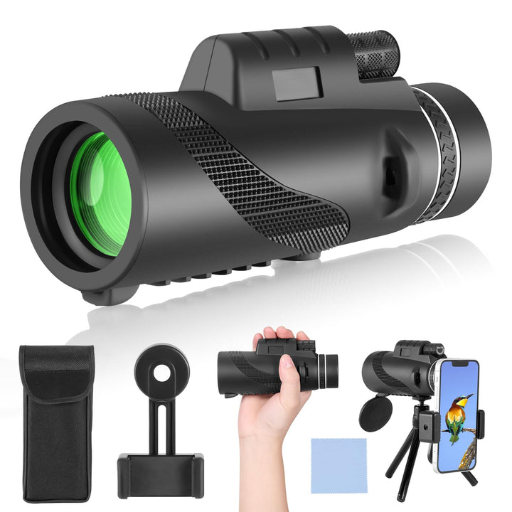 Monokular 80x100 Zoom, Monokulare Teleskop Fernrohr mit Smartphone-Halterung und Stretchable Stativ,