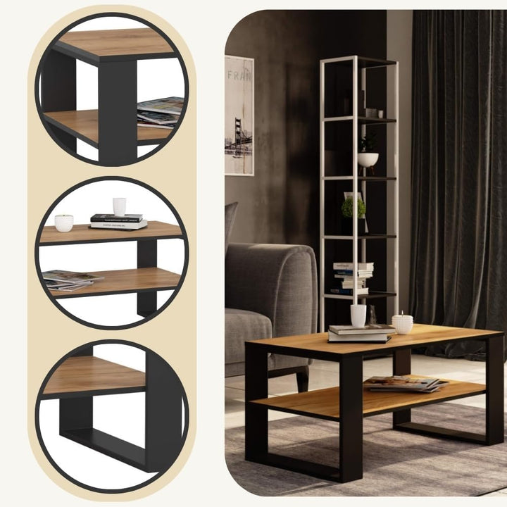 AKORD Couchtisch Holz Alex mit einem Regal, 92x45x53cm, Für Wohnzimmer, Schlafzimmer Schrank, Minima