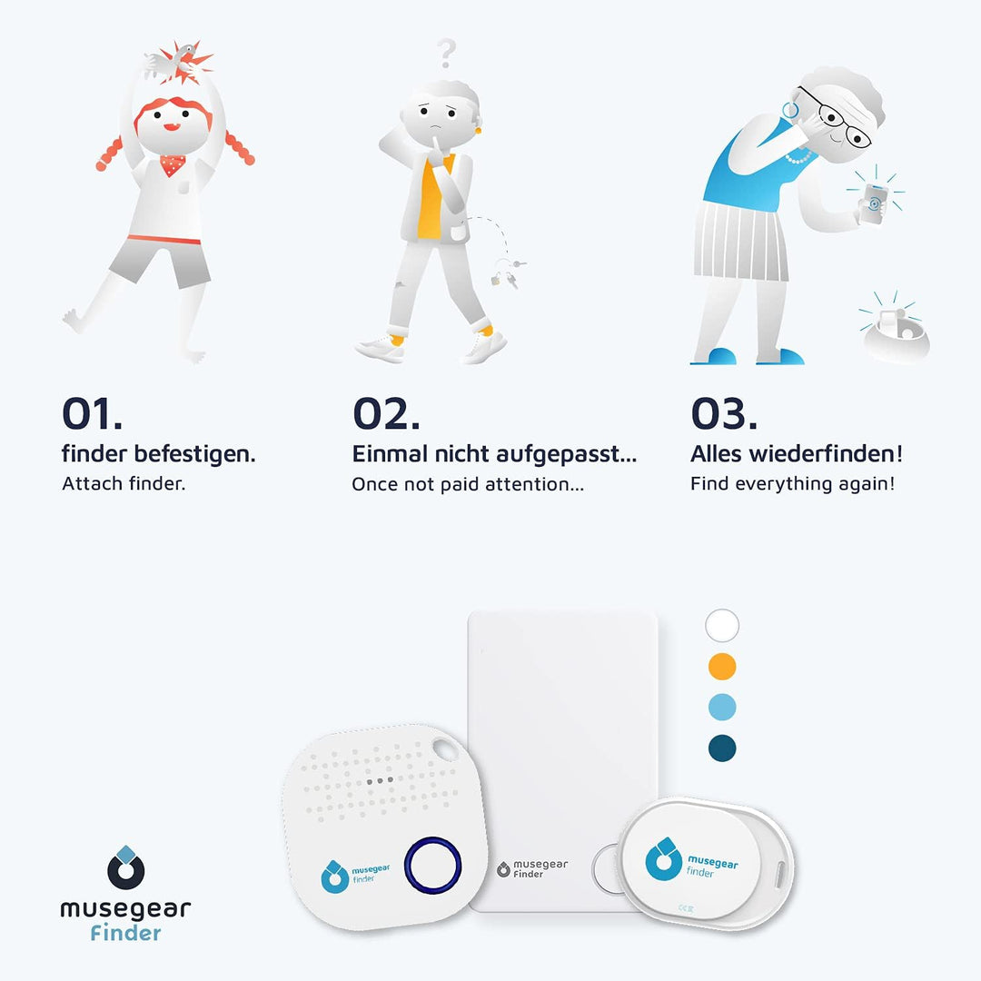 musegear Schlüsselfinder mit Bluetooth App aus Deutschland I Maximaler Datenschutz I weiss 3er Pack