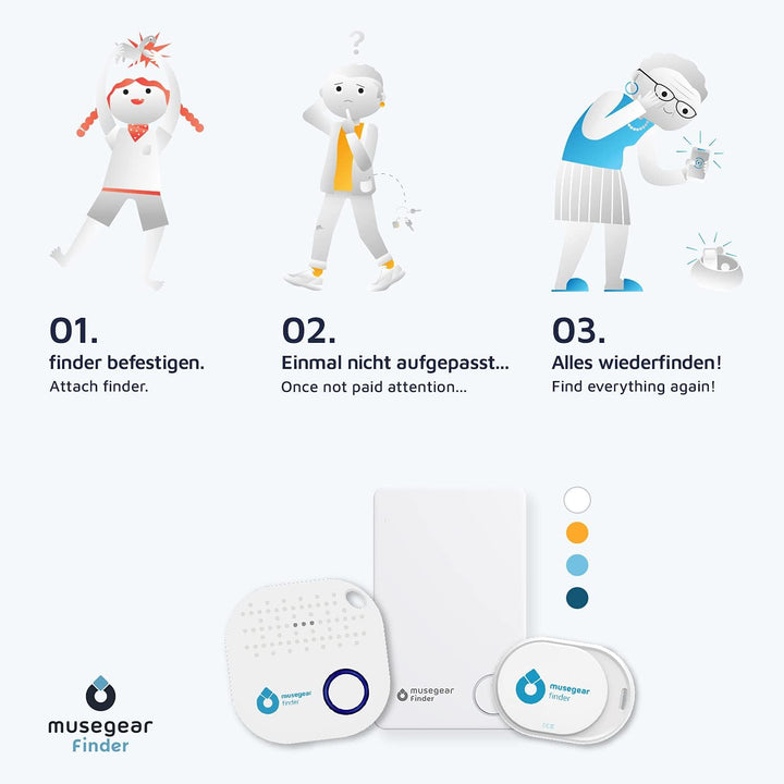 musegear Schlüsselfinder mit Bluetooth App aus Deutschland I Maximaler Datenschutz I dunkelblau 2er