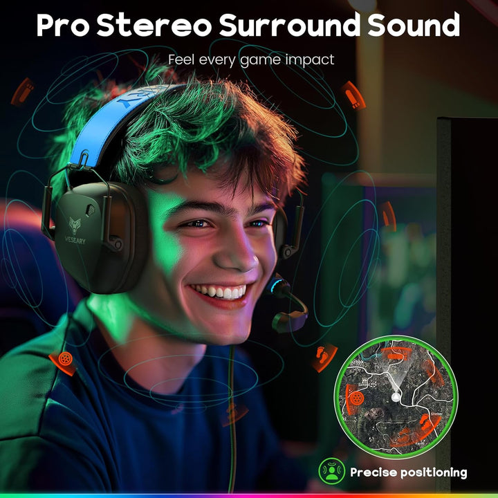 WESEARY Gaming Headset, Headset Stereo Gaming Headphones mit Mikrofon für PS4, PS5, PC, Xbox One, Sw