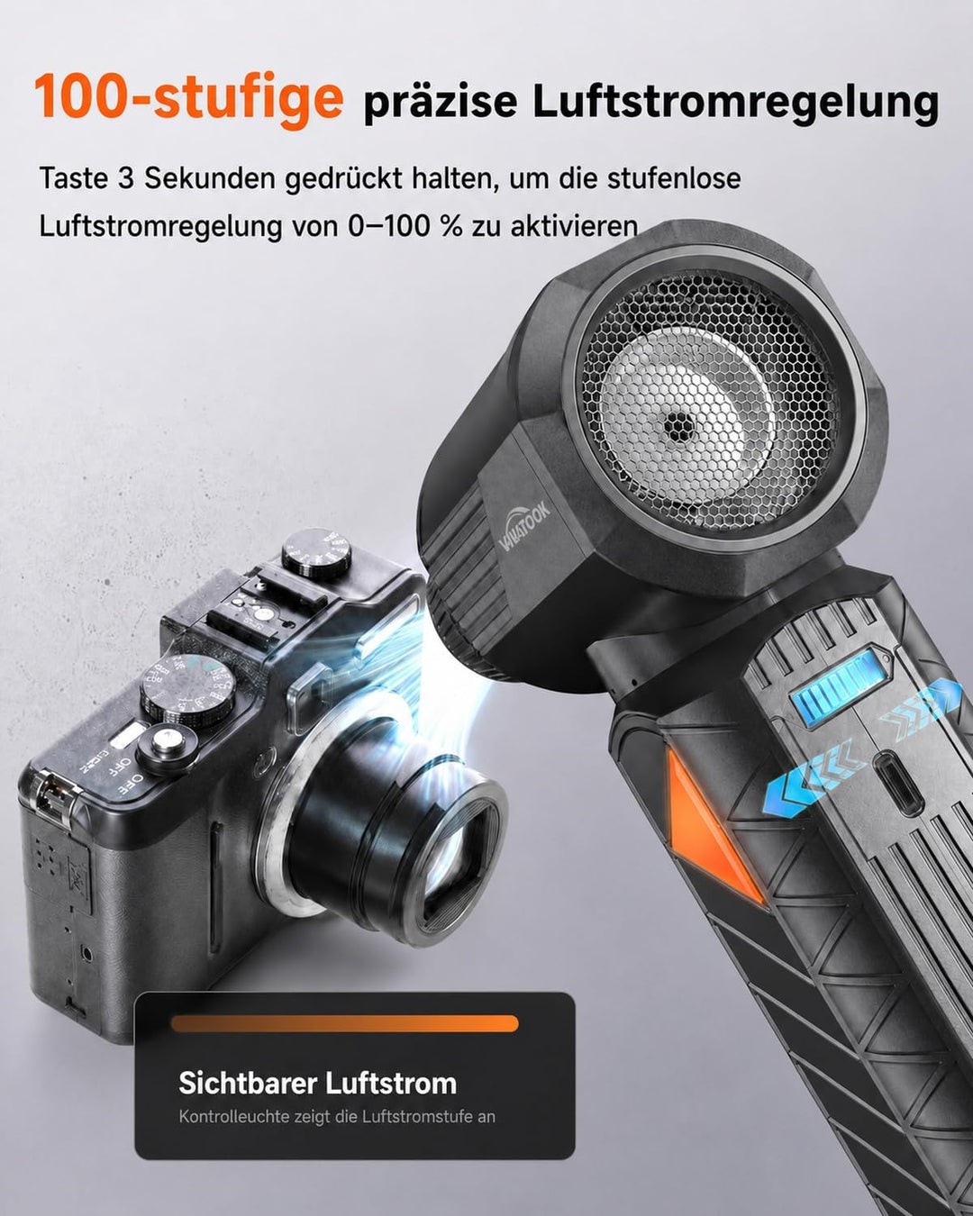 WHATOOK W02 Pro Elektrisches Staubgebläse, 100m/s Electric Air Duster, 100-stufig einstellbares PC R