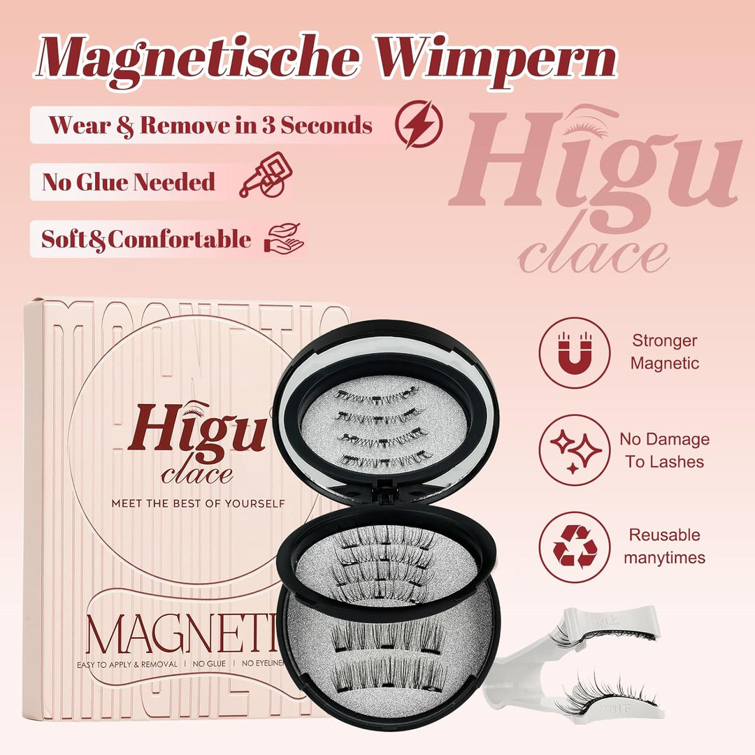 Higu clace Magnetische Wimpern,Magnet Wimpern Ohne Eyeliner,Magnetische Wimpern mit Applikator,Wimpe