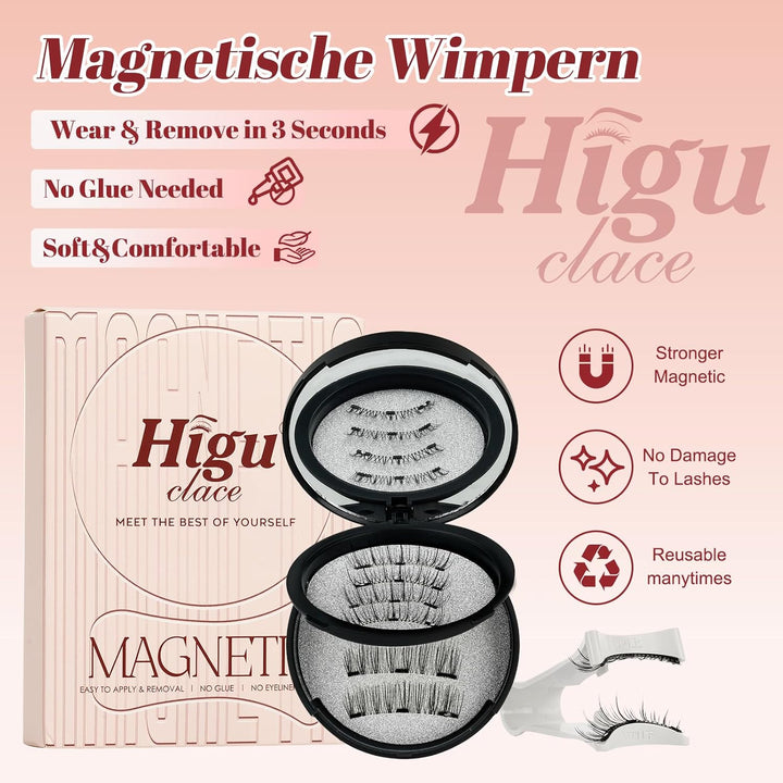 Higu clace Magnetische Wimpern,Magnet Wimpern Ohne Eyeliner,Magnetische Wimpern mit Applikator,Wimpe