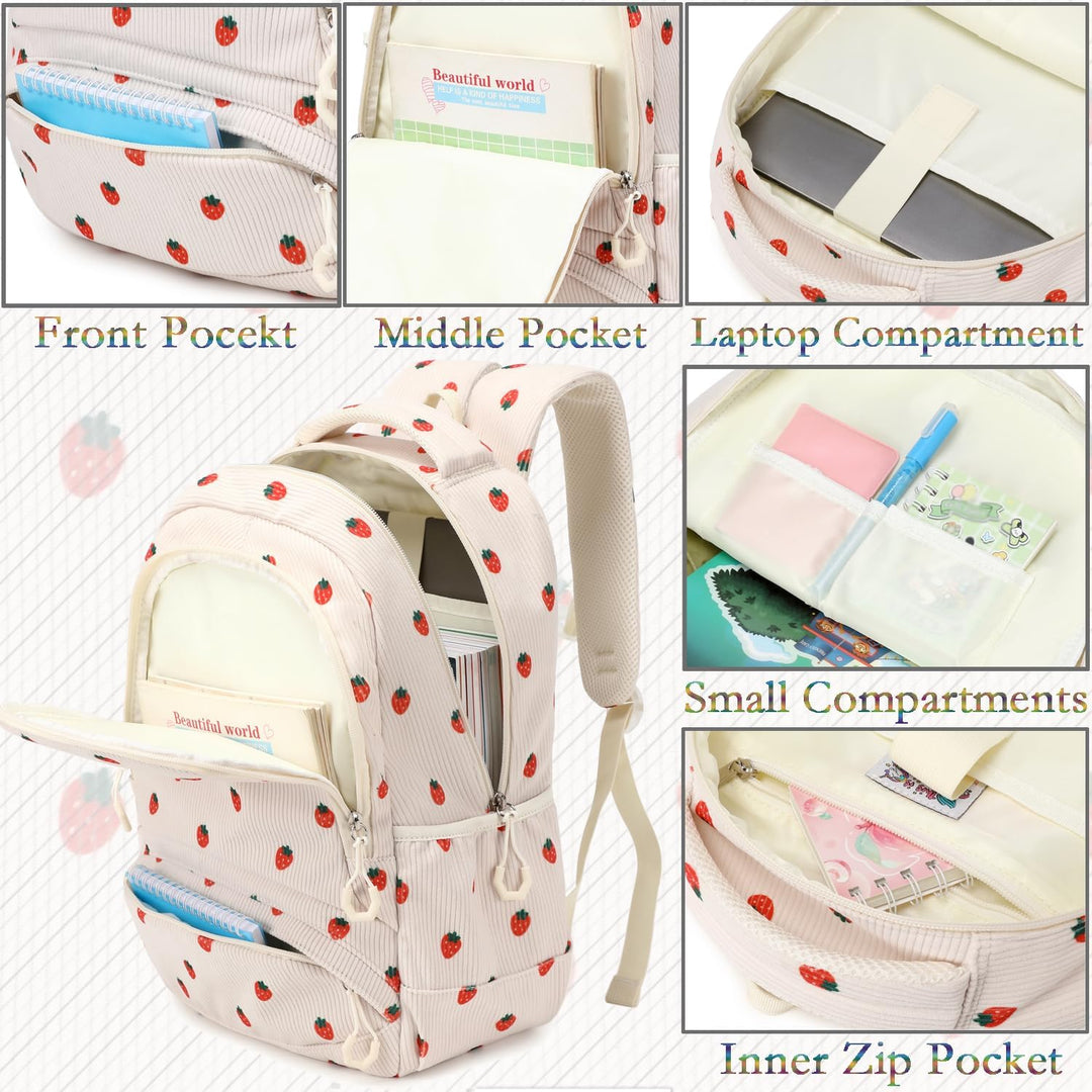 Erdbeere Rucksack Schultasche Kinder Mädchen Schulrucksack Grundschüler Cord Rucksäcke Leicht Schulr