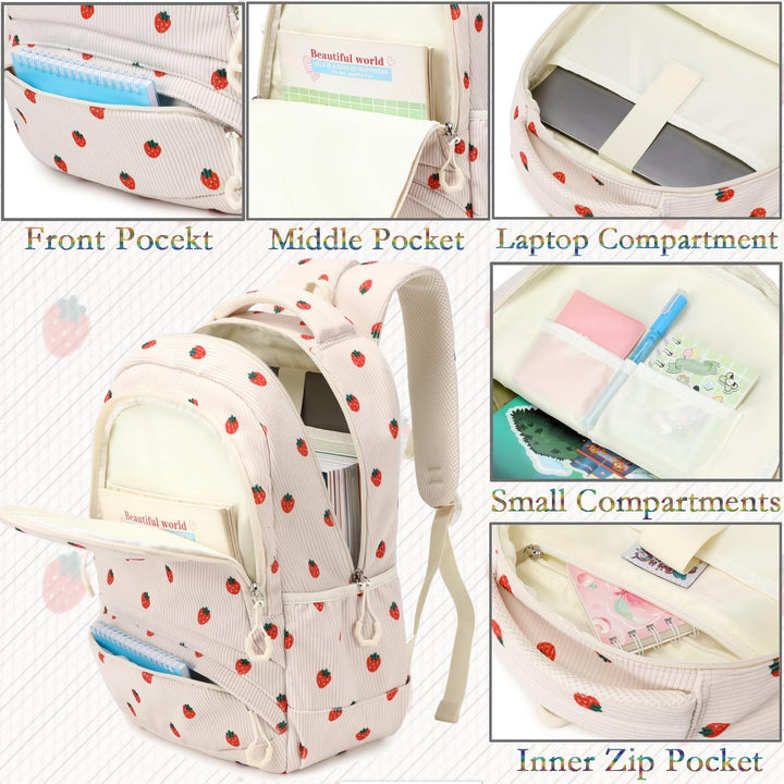 Erdbeere Rucksack Schultasche Kinder Mädchen Schulrucksack Grundschüler Cord Rucksäcke Leicht Schulr