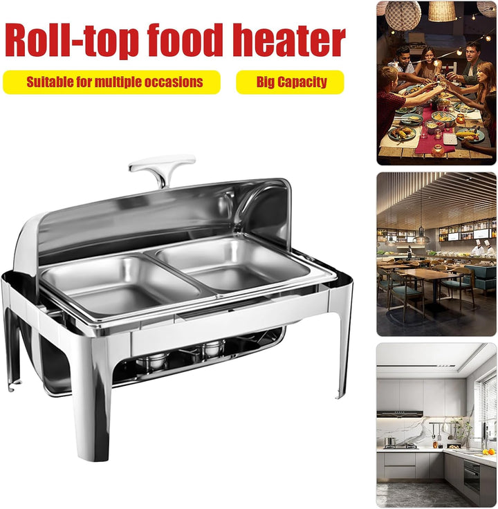 9l Edelstahl Speisenwärmer, Chafing Dish Mit Rolldeckel Speisenwärmer Warmhaltebehälter, Heizplatten