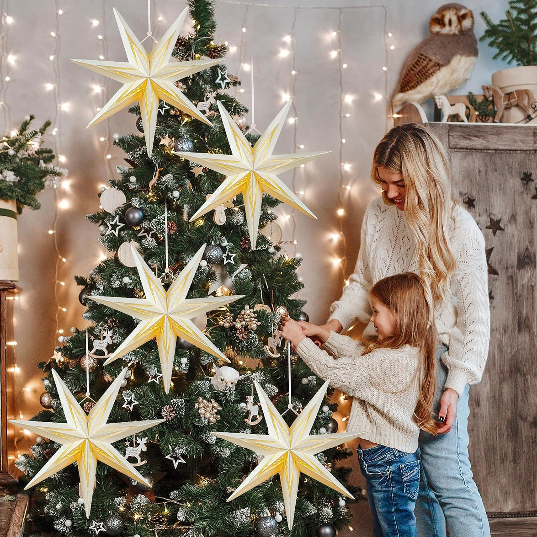 SUNBEAUTY 3er Set Papiersterne Weiss 30cm Faltstern Beleuchtet Weihnachten Deko 7 Zacken Faltsterne