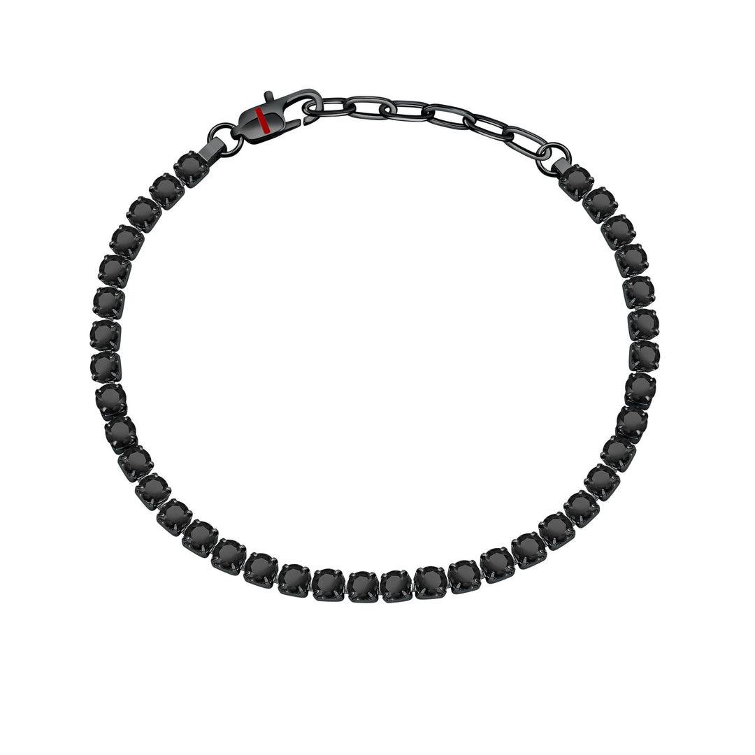 Sector No Limits Tennis Herren-Armband, Stahl, Kristalle, Emaille, IP schwarz – SANN42, 22 cm, Edels