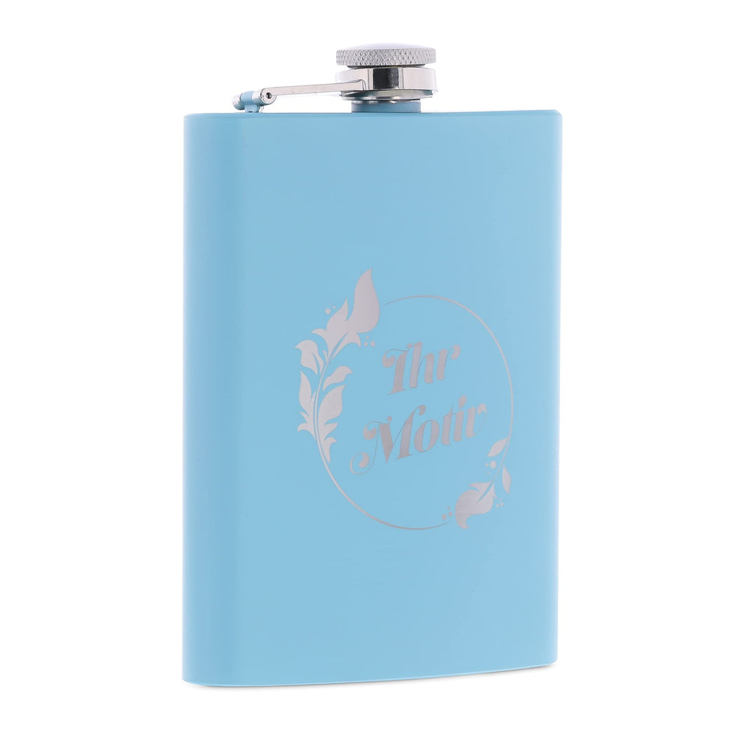 stempel-fabrik – personalisierbarer Flachmann in blau aus Edelstahl – Taschenflasche mit Wunschgravu