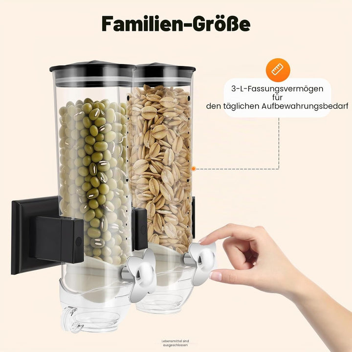 Müslispender, Wandmontage Cerealienspender Doppelt Trockene Lebensmittel Spender Küchenspender für M