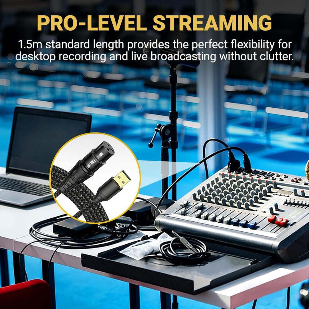 XLR auf USB Mikrofonkabel 1,5 m mit Integriertem DAC, Profi Adapter für Aufnahmen und Streaming, Plu