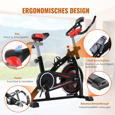 ISE Ergometer Heimtrainer Fahrrad mit LCD Anzeige, 8kg Schwungrad, Indoor Fahrrad Fitnessbike mit fl