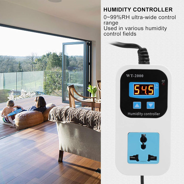 FTVOGUE Digitaler Feuchteregler WT-2000 Befeuchtung Entfeuchtung Schaltersteckdose 0%~99% RH mit Feu