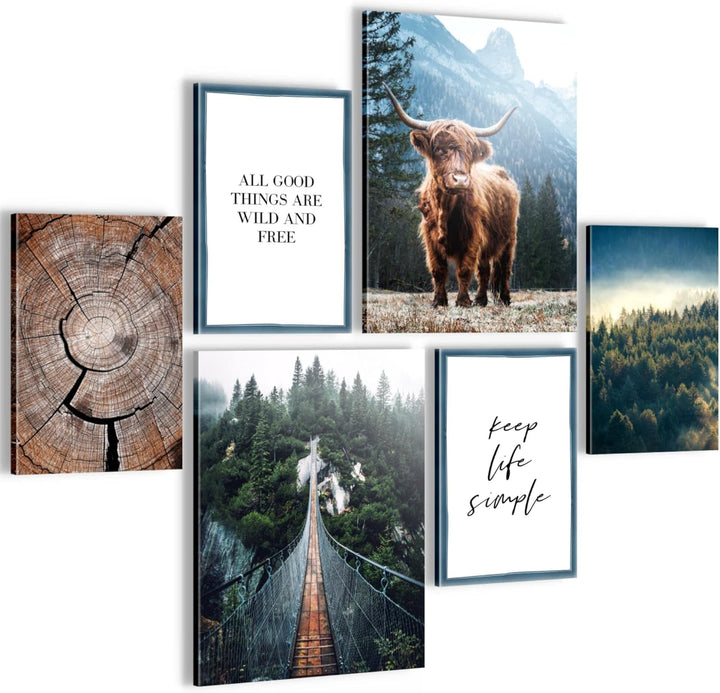 Novart Bilder Set - AUFHÄNGFERTIG - KEIN EXTRA RAHMEN BENÖTIGT - Landschaft Modern Natur Wald - Wohn
