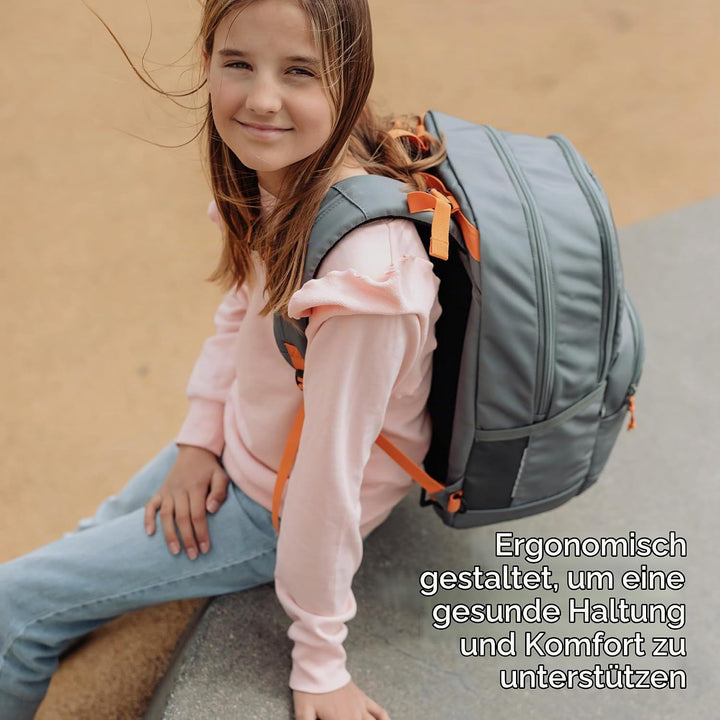 Beckmann Sport Junior Green Orange Schulrucksack, ergonomisch, mit Laptopfach