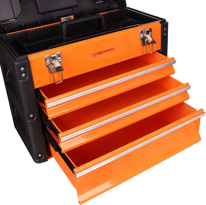 Werkzeugkoffer Box - 50 x 40 x 23cm mit 3 Schubladen und Blockade, Werkzeugkasten Koffer Metall, Org