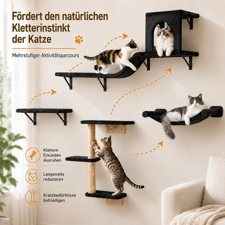 Kletterwand Katzen Set, 4-in-1 Katzen Kletterwand Set, Stabiler Katzenmöbel mit Hängematte, Katzenha