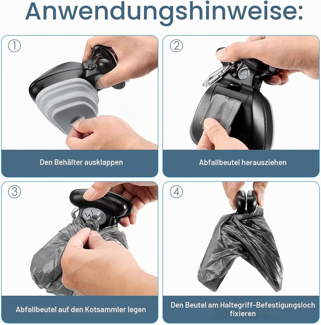 Hundekotgreifer für Unterwegs, Hundekotzange Pooper Scooper mit 6er Beutel, Tragbare Hundekotschaufe
