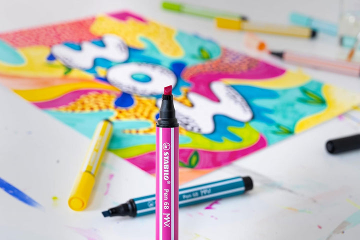 Premium-Filzstift mit dicker Keilspitze - STABILO Pen 68 MAX - ARTY - 24er Pack - mit 24 verschieden
