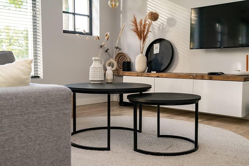 MaximaVida Set runder Tischplatten Chicago 58 cm und 45 cm schwarz 58 x 58 x 2 / 45 x 45 x 2 cm, 58