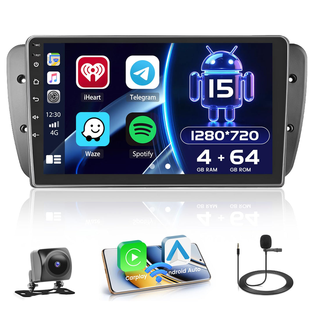 Hikity für Seat Ibiza 6J 2009-2013 Radio [4+64GB] Android 15 Autoradio CarPlay Android Auto Wireless