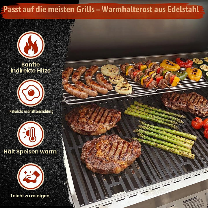 Denmay 40-94cm Universal Edelstahl Warmhalterost für Gas-/Holzpellet-/Grill-/Smoker-Grill, Verstellb
