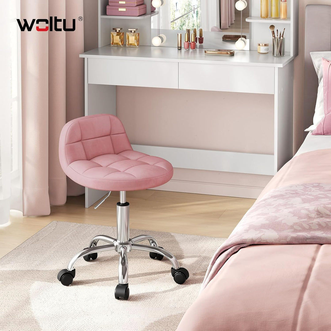 WOLTU Schminktisch Stuhl Rosa, Drehstuhl mit Rollen, Rollhocker höhenverstellbar, Arbeitshocker, Hoc