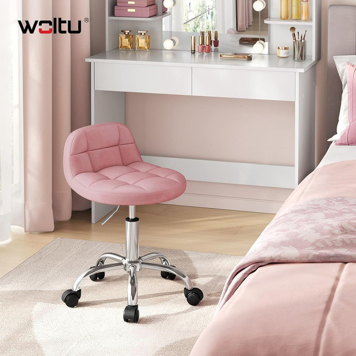 WOLTU Schminktisch Stuhl Rosa, Drehstuhl mit Rollen, Rollhocker höhenverstellbar, Arbeitshocker, Hoc