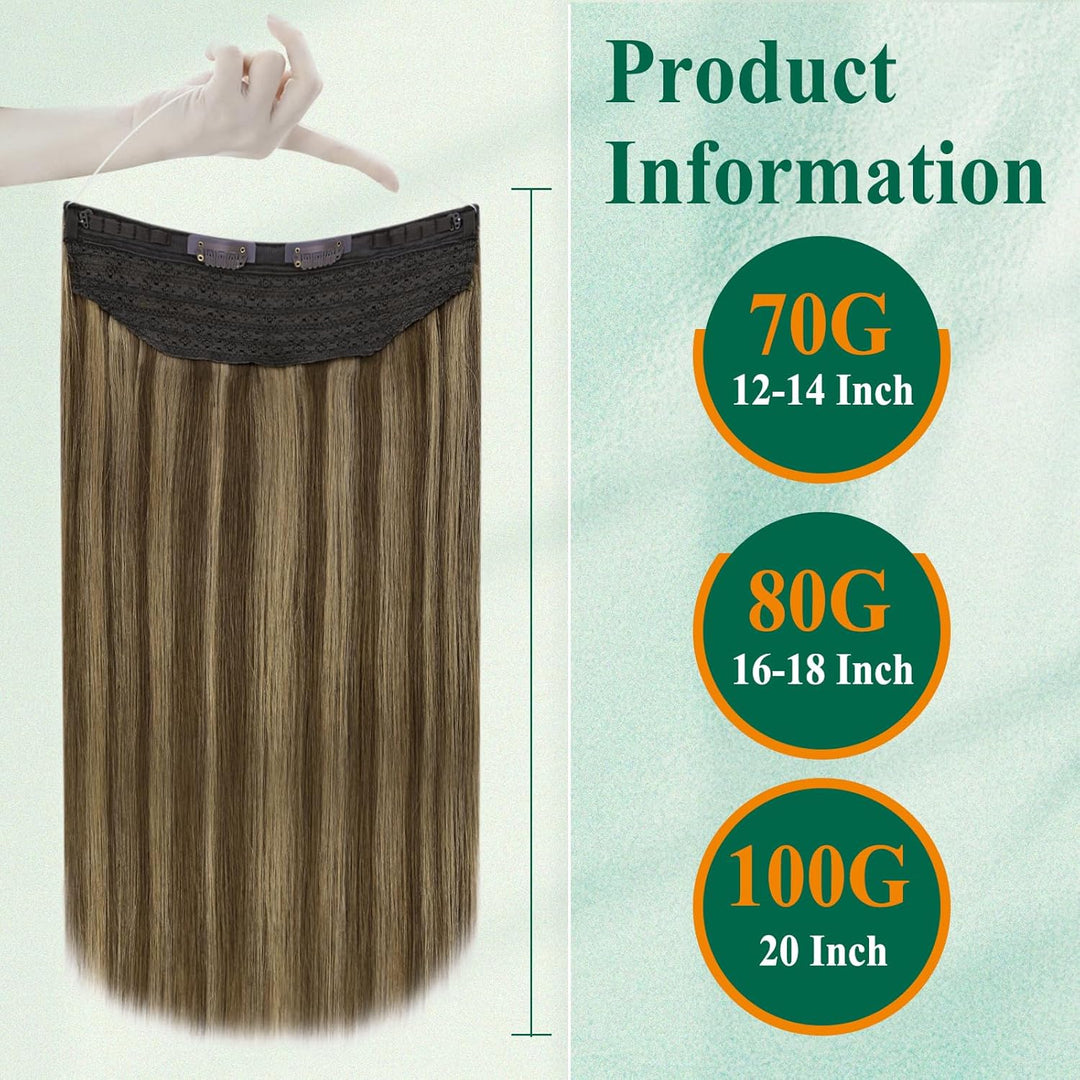 Easyouth Extensions Echthaar mit Draht Braun Haarteile Echthaar mit Draht Mittelbraun Mix Honig Blon