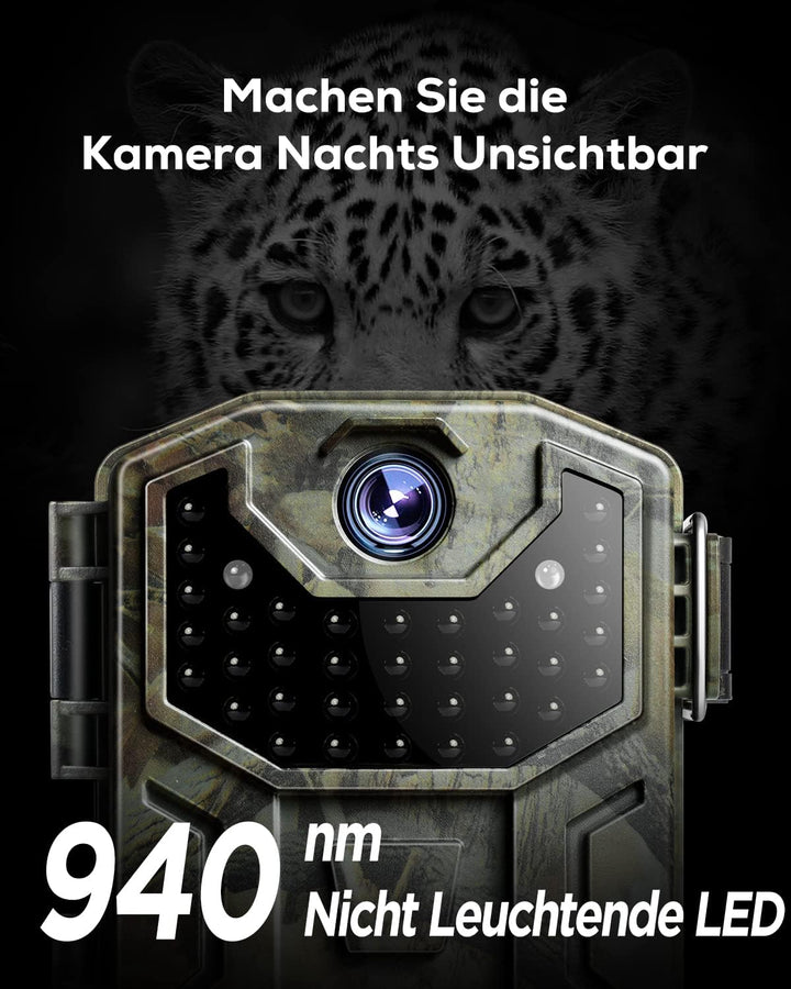 iZEEKER Wildkamera 20MP 1080P, Jagdkamera mit unsichtbaren Infrarot 940nm LEDs, IP66 Wasserdicht Bew