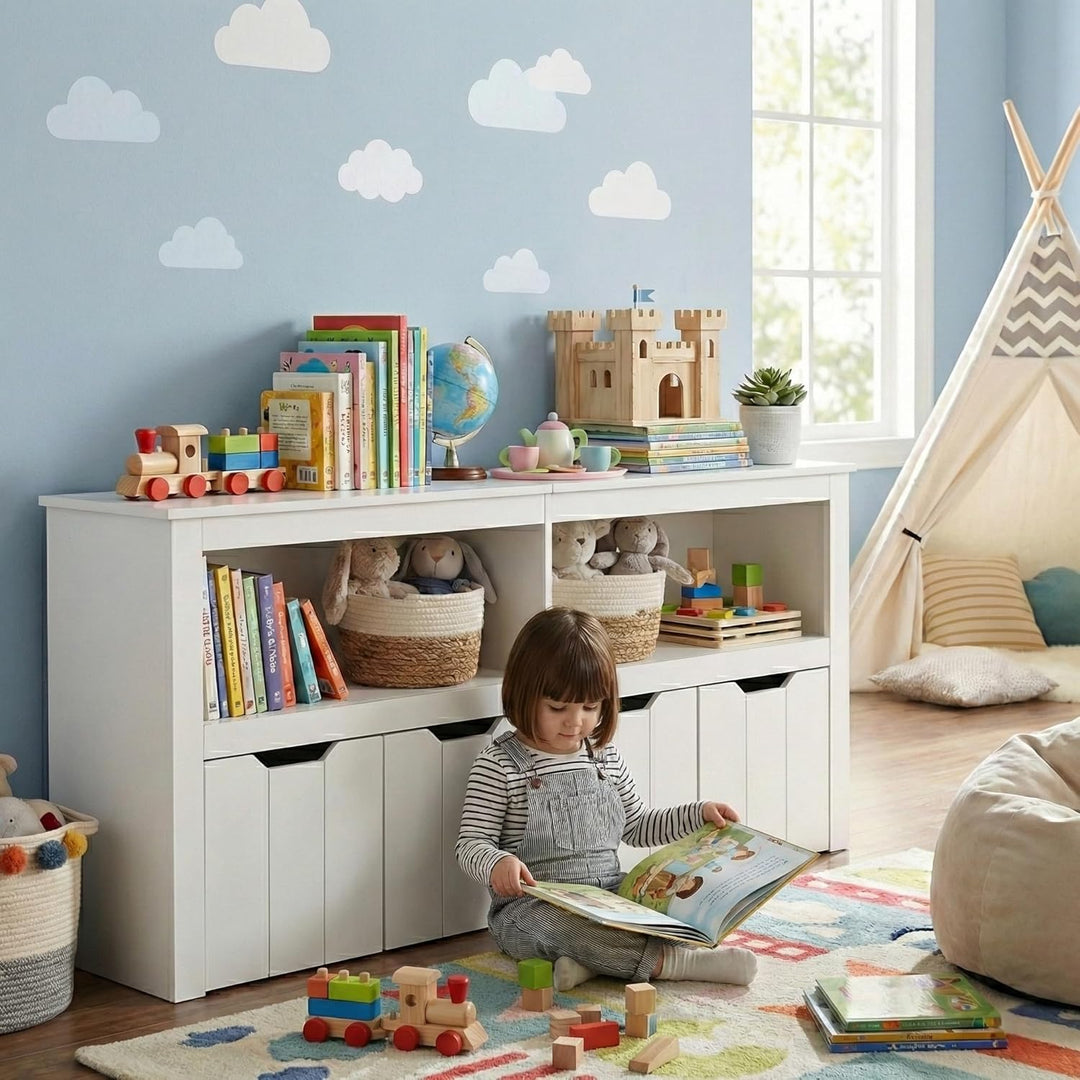 Kinderregal Spielzeugregal mit Boxen,Kinderzimmer Regal Kinder Bücherregal mit Kinderkommode,Spielze