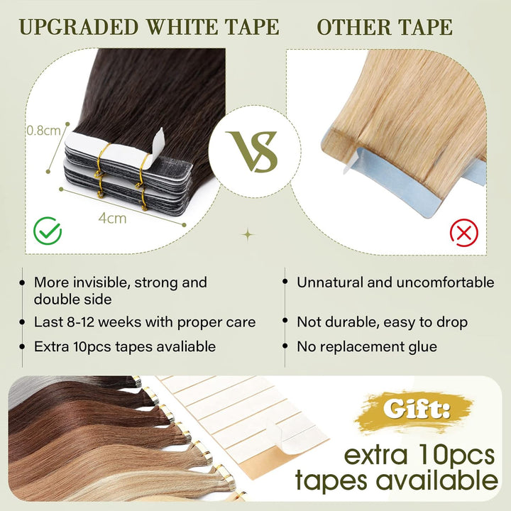 Benehair Tape in Extensions Echthaar, Invisible Tape Extensions Echt Haar, 20Pcs 30g Haarverlängerun