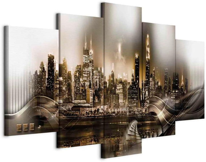 murando - Wandbilder XXL Stadt New York 150x75cm 5 tlg - Wand Deko Leinwand Bilder Gross Wanddeko Wo