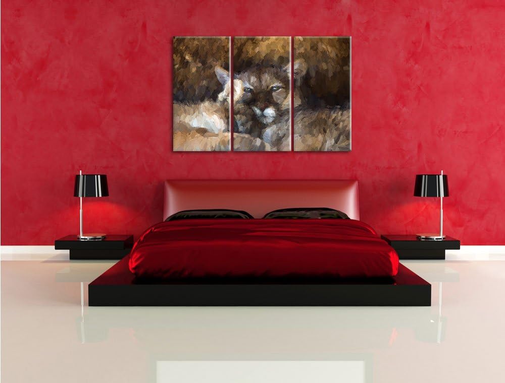 Pixxprint verschlafenes Puma Paar Kunst als Leinwandbild/Grösse: 3 Teilig (120x80 cm) cm/Wandbild/Ku