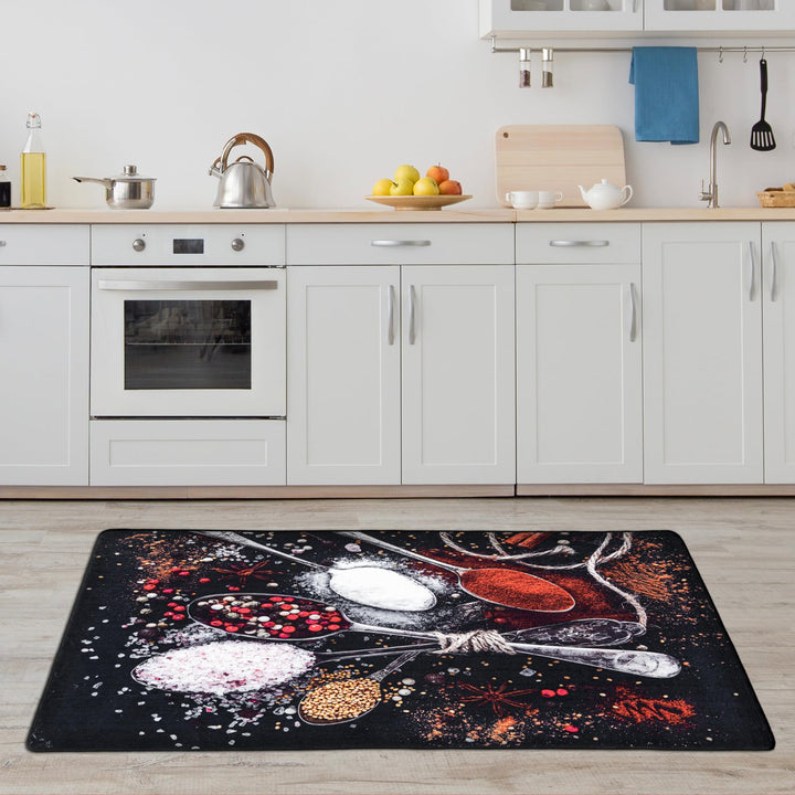 miqna Küchenteppich, rutschfeste Küchenläufer, Waschbarer Küchen Teppich, Schwarz Küchenmatte, Wasch