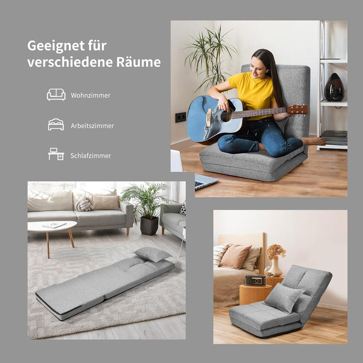 GOPLUS Bodenstuhl, Bodensessel mit 5-Fach Verstellbarer Rückenlehne &amp; Kissen, Bodensofa mit Schlaffu