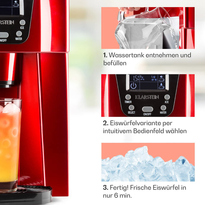 Klarstein Eiswürfelmaschine Klein, Ice Cube Maker, Schneller Eiswürfelbereiter, Eiswürfelgerät für E