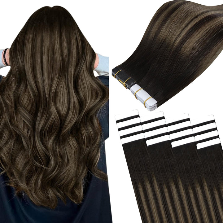 Easyouth Tape on Extensions Echthaar Glue in Haar Extensions Echthaar Farbe Dunkelstes Braun Aschbra