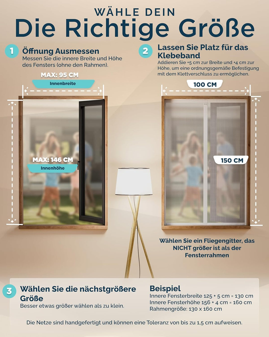 ARCOL Fliegengitter Fenster Magnet 100x150 cm aus Fiberglas – Schluss mit Mücken in 3 Min, Ultrafein