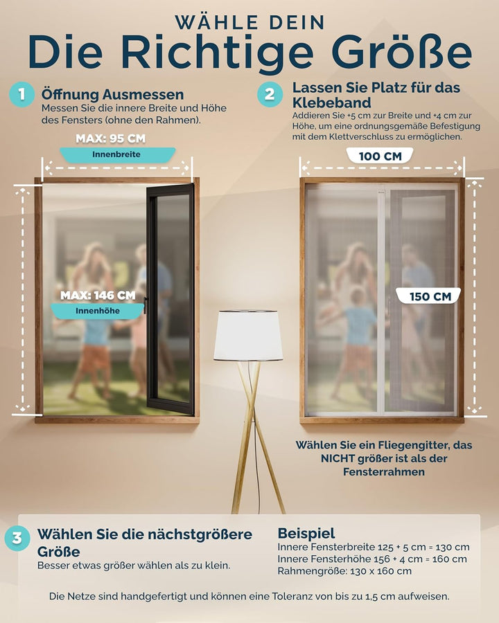 ARCOL Fliegengitter Fenster Magnet 100x150 cm aus Fiberglas – Schluss mit Mücken in 3 Min, Ultrafein