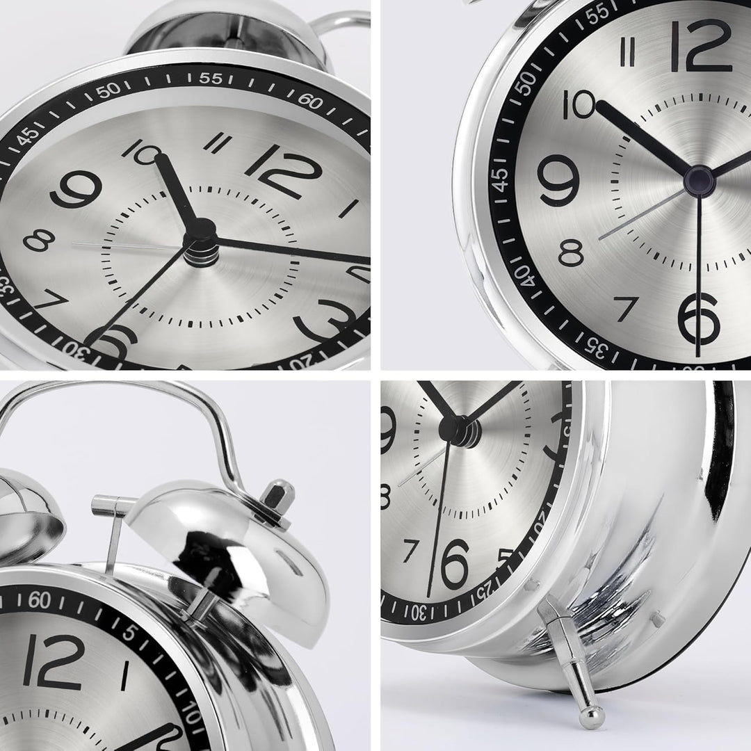 Lafocuse Doppelglockenwecker 16cm Analog Ohne Ticken, Metall Silber Wecker mit Grosses Zifferblatt,