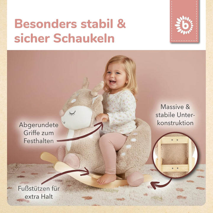Bieco Plüsch Schaukeltier REH, 60 cm | Kinder Schaukelstuhl mit Sicherheitsgurt | Baby Schaukel | Kl