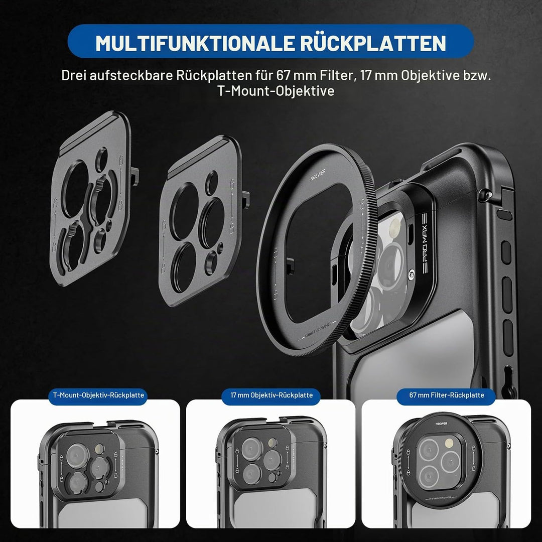 NEEWER 16 Pro Max Käfig Cage, Schnellwechsel Video Rig Handy Stabilisator, kompatibel mit iPhone 16