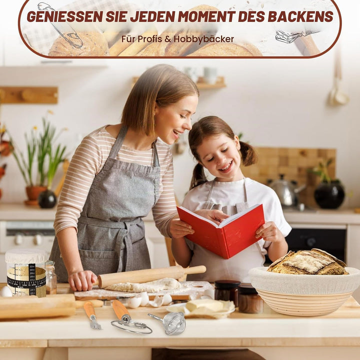 Sauerteig Starter Set mit 26cm Emaille Gusseisen Topf, Rund &amp; Oval Gärkörbchen mit 900ml Sauerteig G
