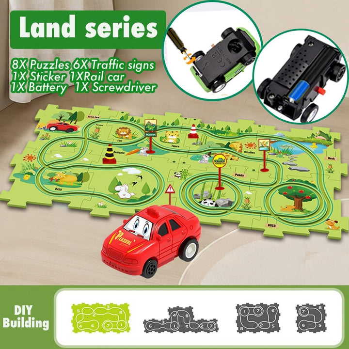 Auto Autorennbahn 12pcs DIY-Puzzlebahn für Kinder DIY-Route Cars Geschenkspiele ab 2-6 Jahren (Land)