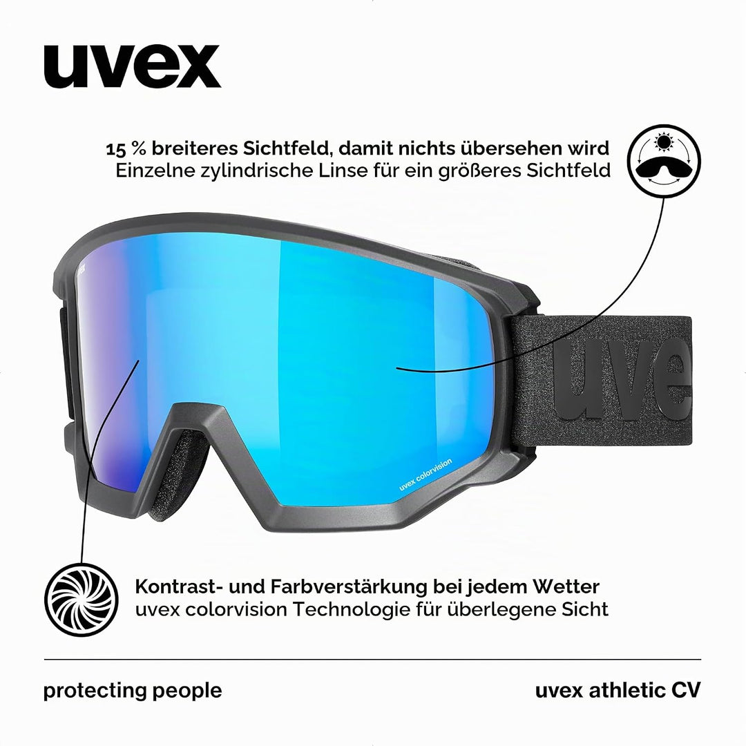 Uvex Unisex Athletic Cv Skibrille (1er Pack) Einheitsgrösse black mat/blue-green, Einheitsgrösse bla