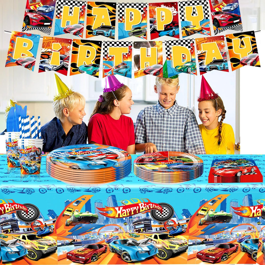 Doyomtoy Racing Car Spiel Auto Theme Partyzubehör Rennauto Geschirrset, Partyzubehör Set für 20 Gäst