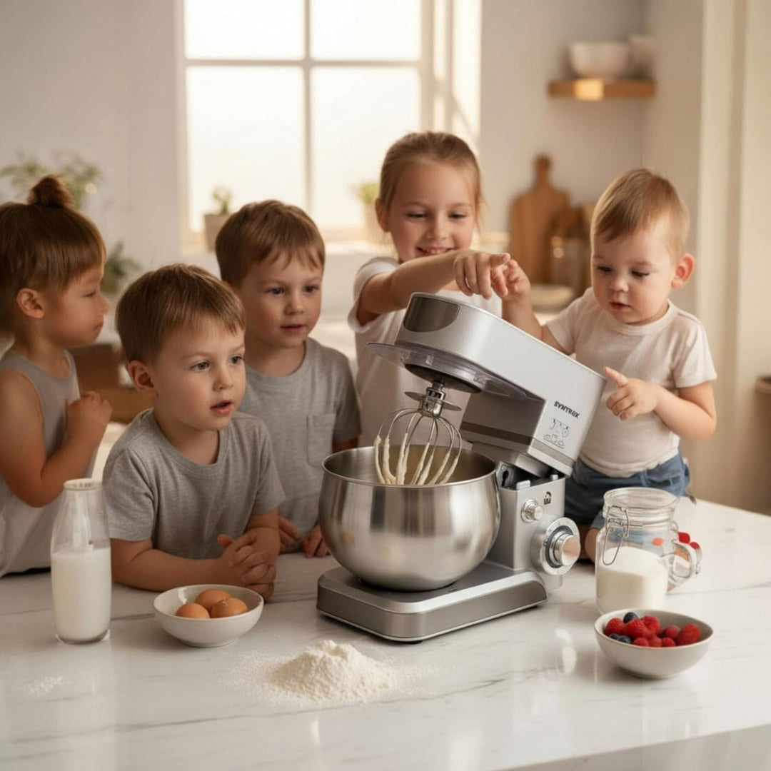Syntrox Küchenmaschine & Knetmaschine Silber Basic 5 Liter, Stabile rutschfeste Gummifüsse, Hochwert